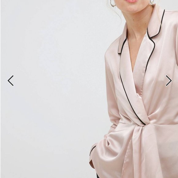 ASOS DESIGN long sleeve plunge knot front satin top - Picture 2 of 6